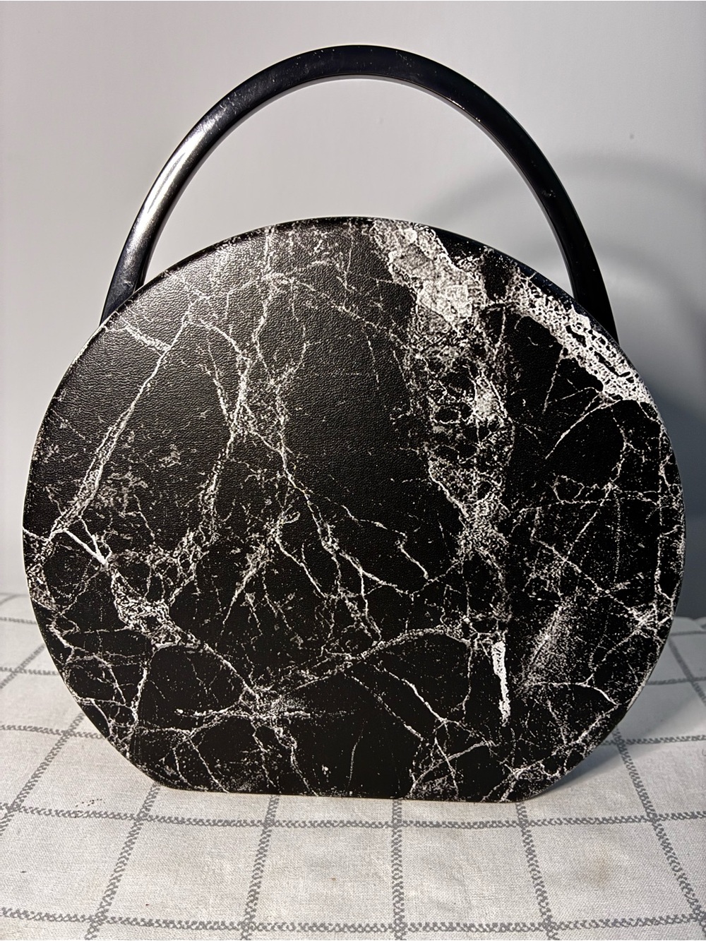 Sondra Roberts Black and White Marble-Print Round Top-Handle Mini Bag